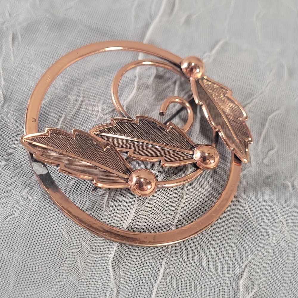 Vintage Bell Trading Post Copper Leaf Wreath Brooch Pin MCM Jewelry - Picture 2 of 5